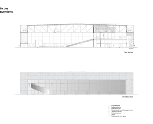 Hall des conventions - section and elevation