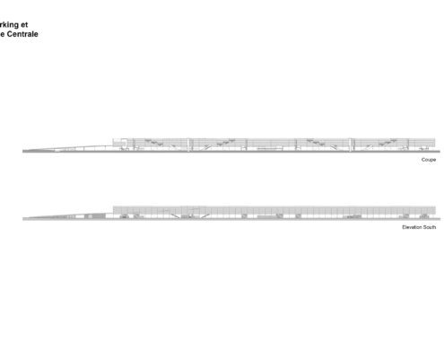 Parking and rue centrale - section and elevation