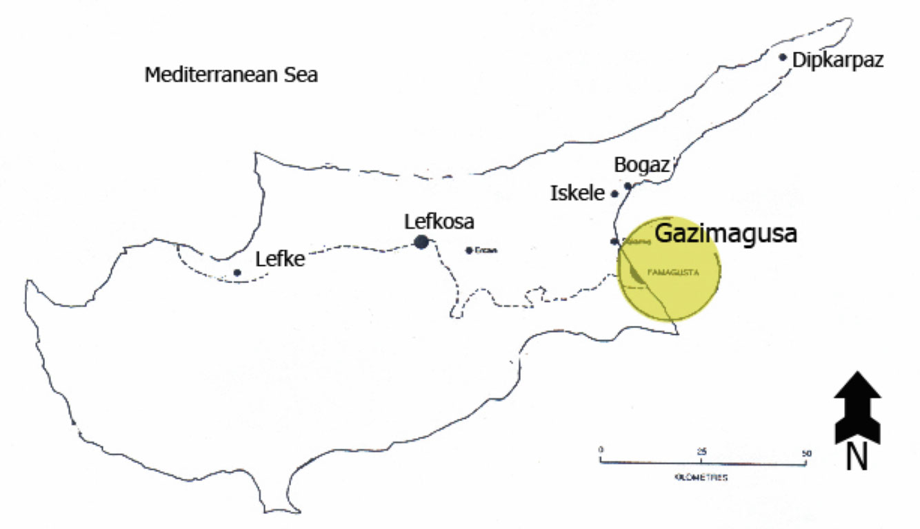 Harita 1. Gazimağusa’nın Ada’daki konumu.