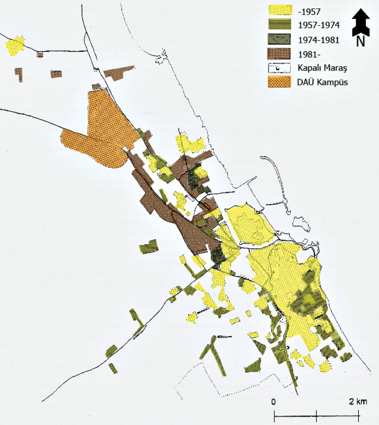 Harita 2. Gazimağusa kentinin kentsel gelişimi.