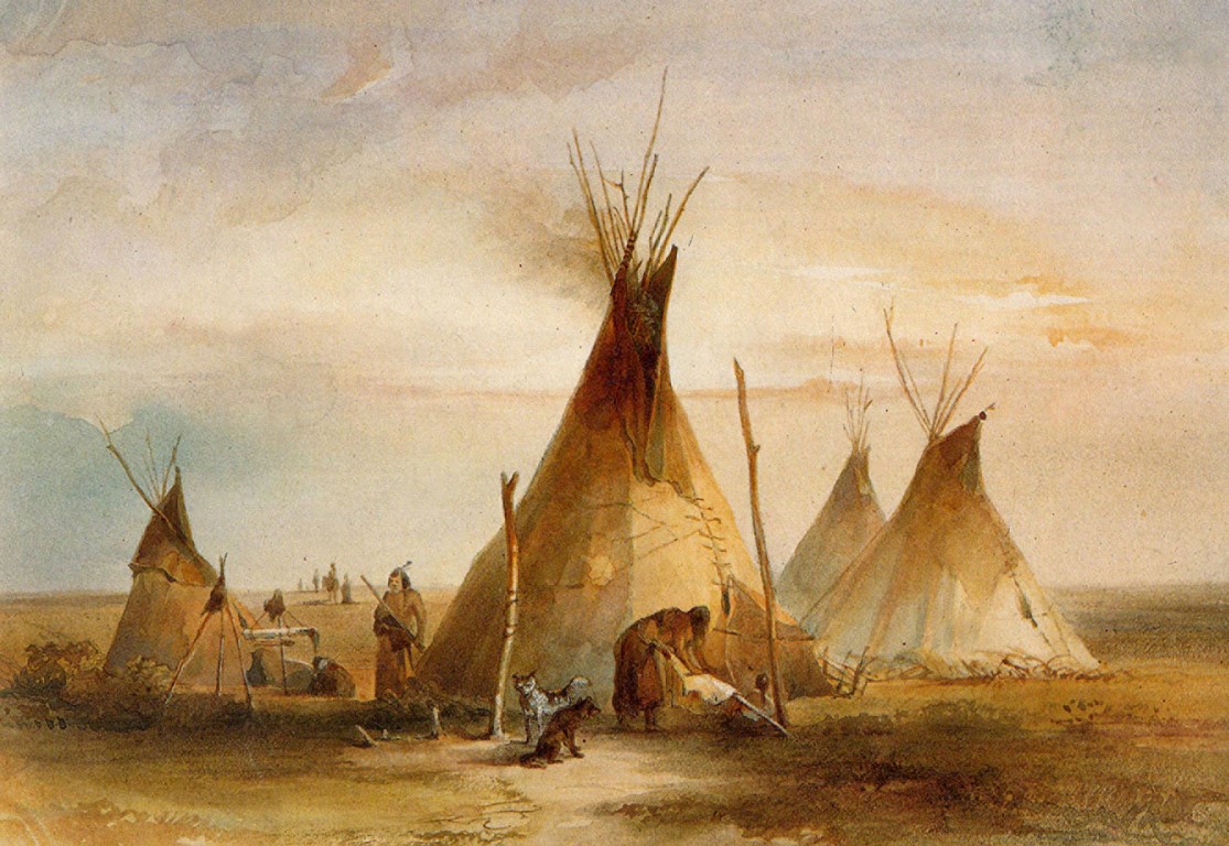 Resim 2: Ağaç dalları ve hayvan derilerinden yapılmış Siyu Tipi çadırları (Bodmer, 1833).