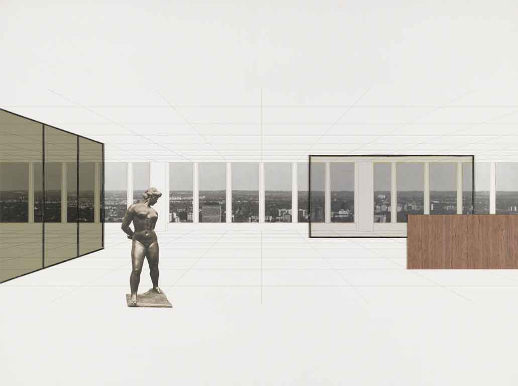 Resim 3. Konser salonu için iç mekan perspektifi, 1942, by Mies van der Rohe, MOMA Koleksiyonu.
