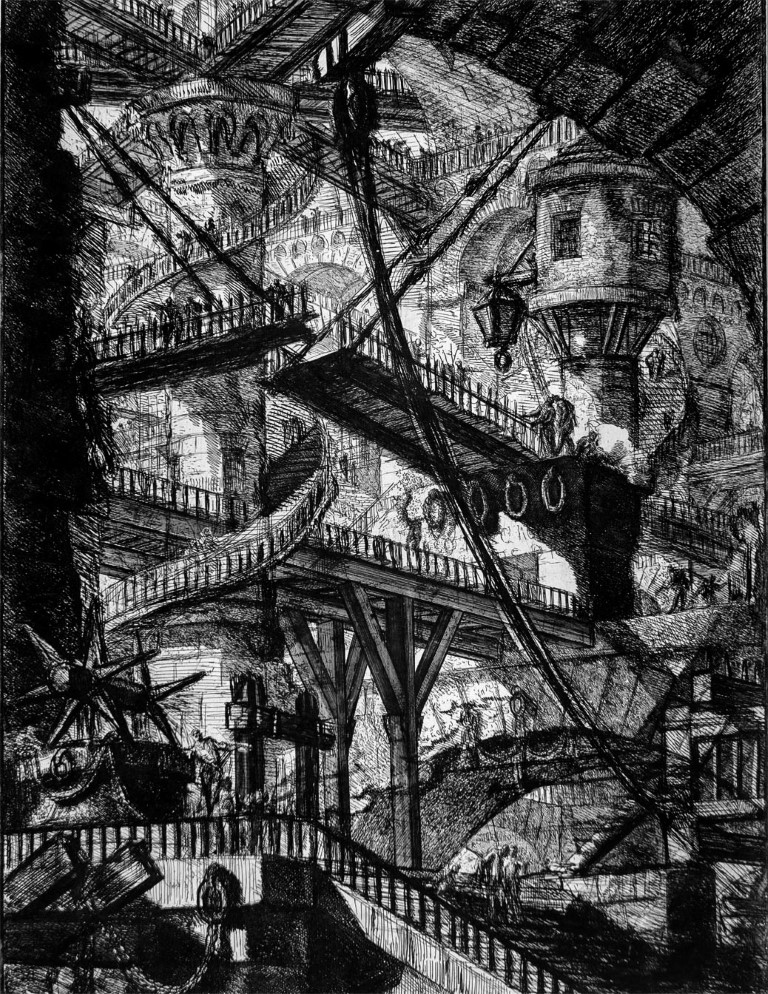 Resim 11. Giovanni Battista Piranesi. Tower with Bridges, from Prison Caprices. 1760-61.Etching, 55.2 x 41.6 cm. The Metropolitan Museum of Art, New York (URL-1).