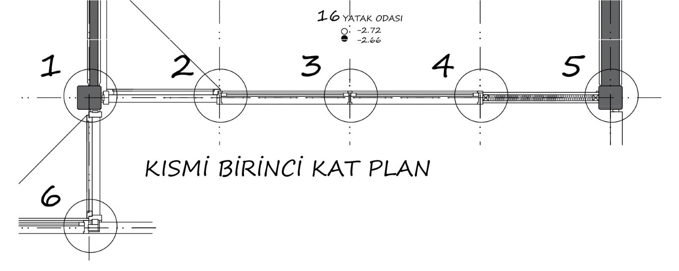 Şekil 12. İsmailgil’in Evi Kısmi Birinci Kat Planı (Salt Arşiv’inden düzenlenmiştir).Figure 12. Partial First Floor Plan of İsmailgil’s House (Edited from the Salt Archive).