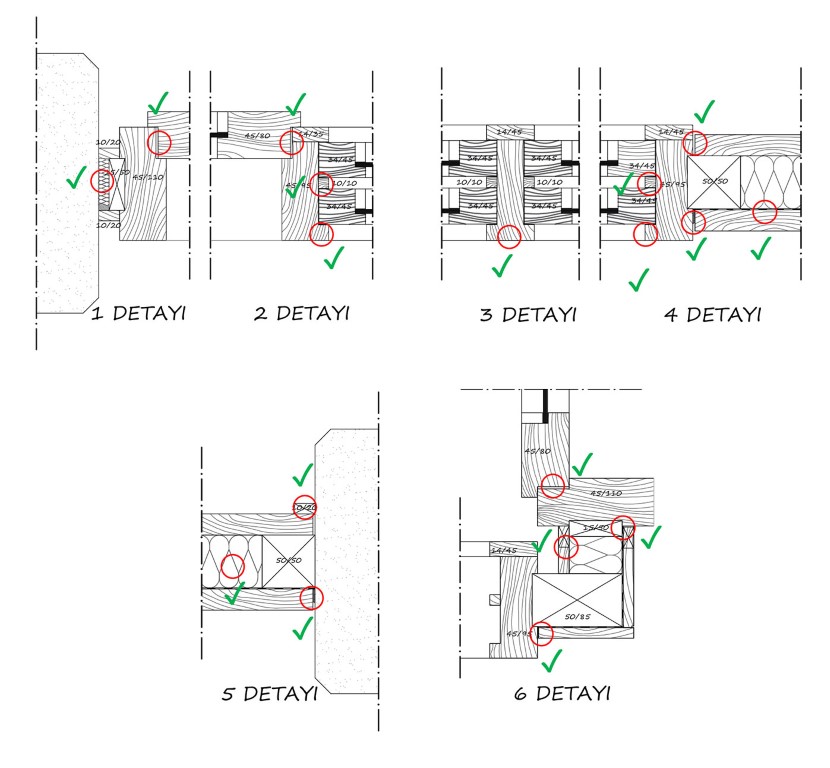 Şekil 13. İsmailgil’in Evi Birinci Kat 1-6 Nolu Detayları (Salt Arşiv’inden düzenlenmiştir).Figure 13. No. 1-6 Details of İsmailgil’s House First Floor (Edited from Salt Archive).