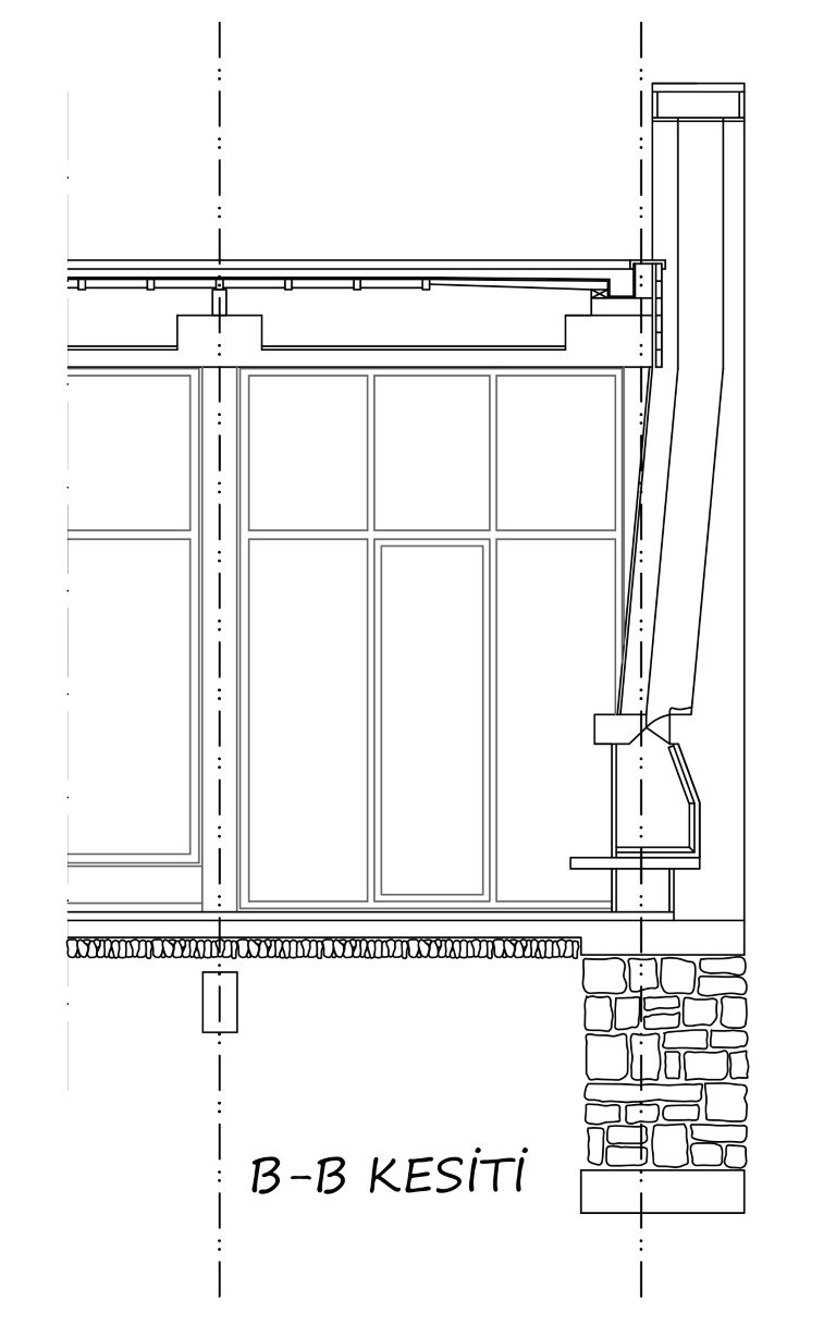 Şekil 11. Esat Sivri Evi Şömineli B-B Kesiti (Salt Arşiv’inden düzenlenmiştir).Figure 11. Esat Sivri House Section B-B with Fireplace (Edited from the Salt Archive).