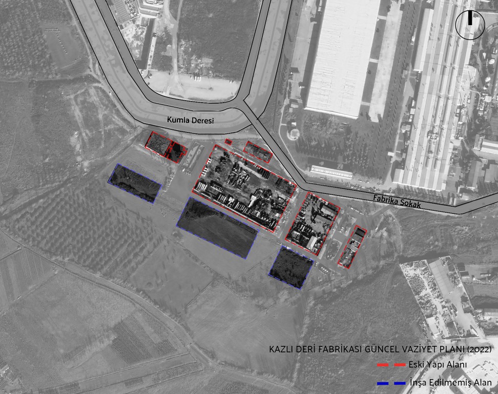 Şekil 5. Kazlı Deri Fabrikası güncel vaziyet planı (Senem M. Sevindik, 2022).Figure 5. Kazlı Leather Factory current site plan (Senem M. Sevindik, 2022).
