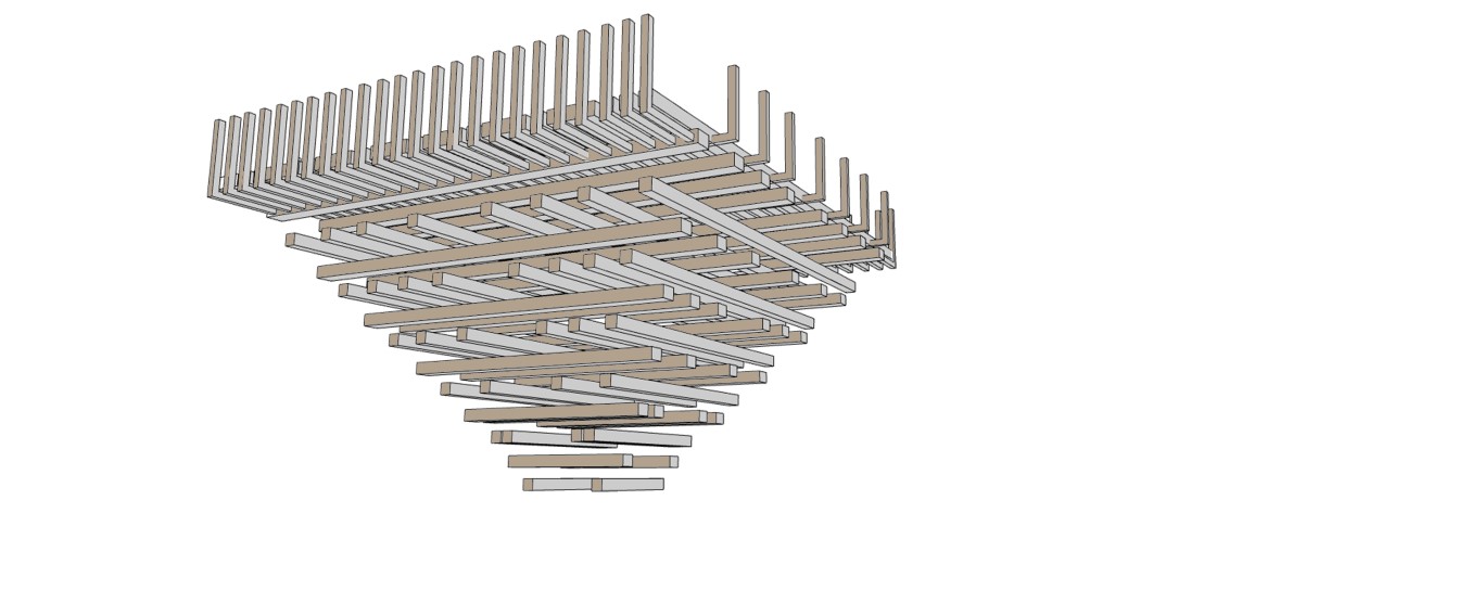 Şekil 2. Kovanlıkların inşa sistemini temsil eden üstü üste çatılan ahşap kiriş model örüntüsü.