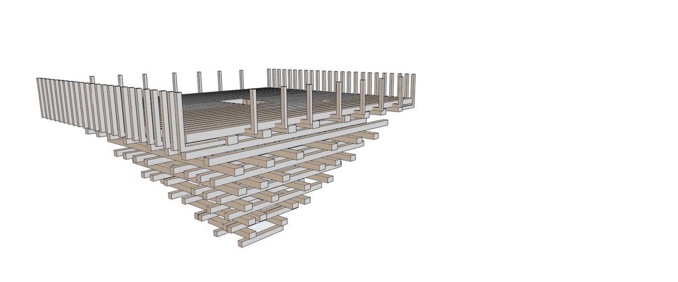Şekil 2. Kovanlıkların inşa sistemini temsil eden üstü üste çatılan ahşap kiriş model örüntüsü.