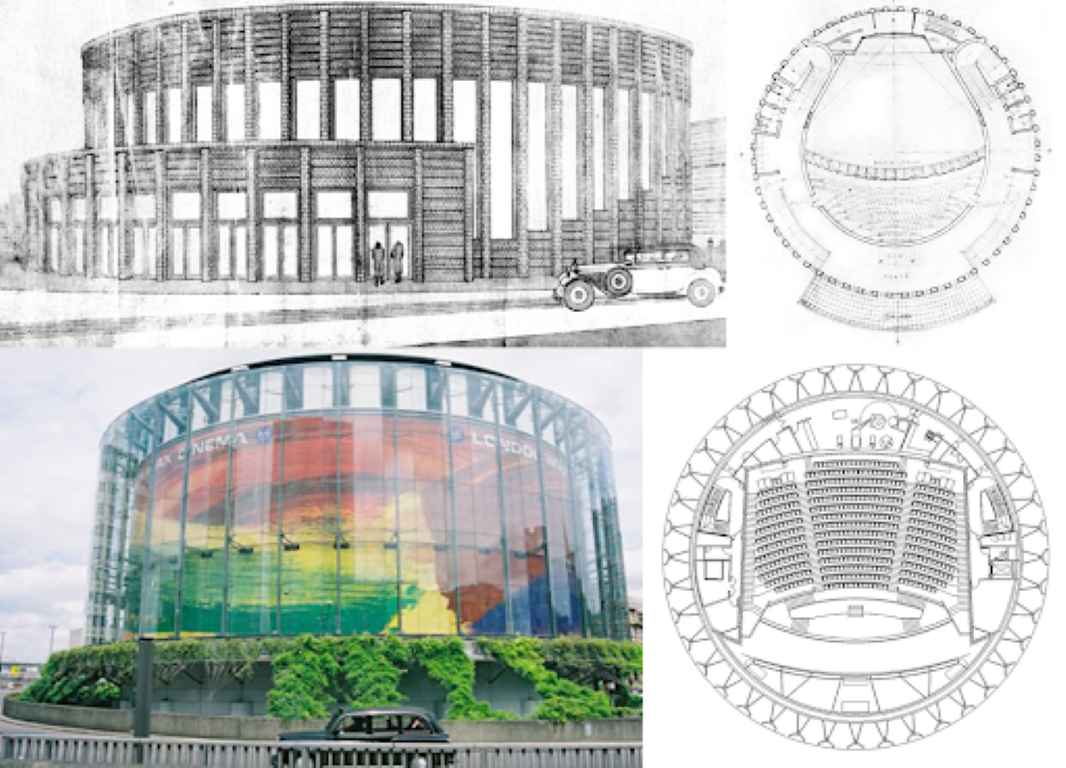 Şekil 1. Seyfi Arkan sinema projesi (1936) ve Bryan Avery Imax Londra (1999).