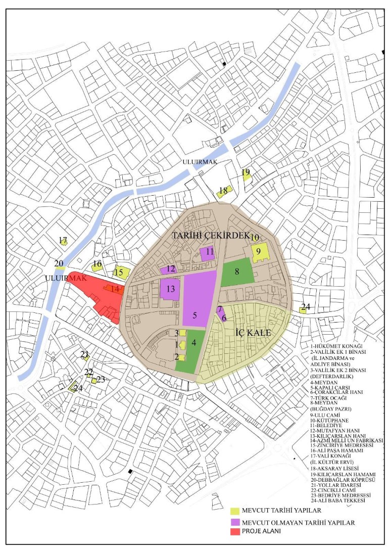 Aksaray kent merkezi haritası. Proje alanı, Çiğdem Gürel Ağır’ın 