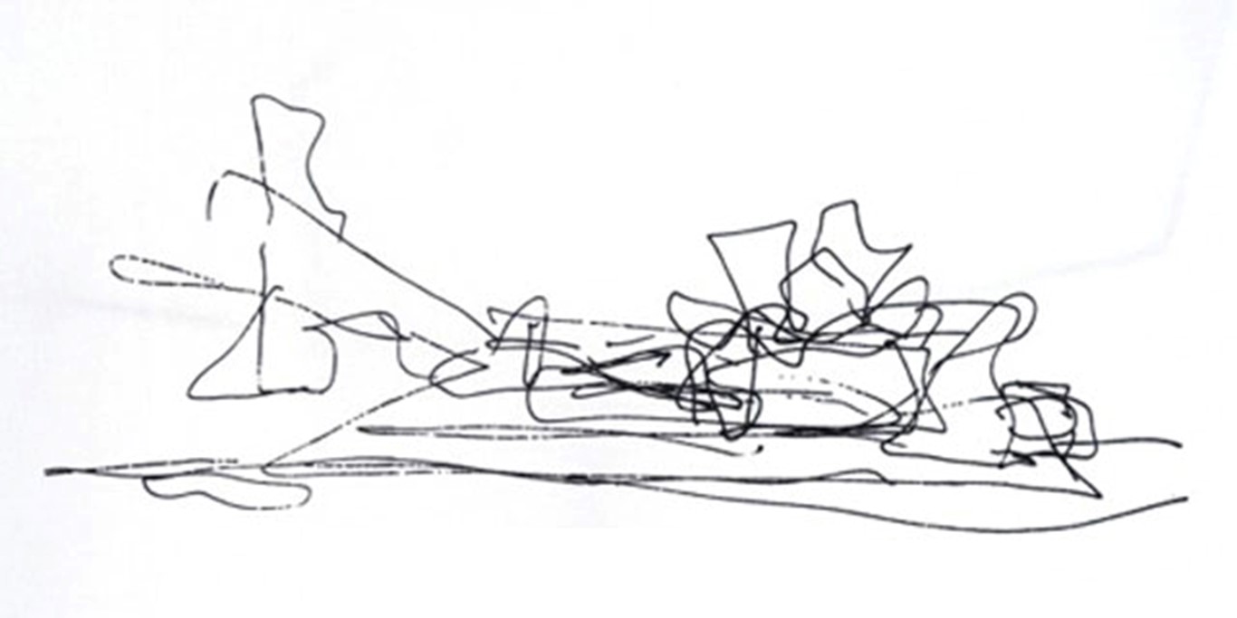 Şekil 2. Gehry ve Guggenheim Müzesi için çizdiği ilk eskizin karşılaştırması (URL-2).Figure 2. The comparison of Gehry's initial sketches for the Guggenheim Museum with the current state of the structure (URL-2).