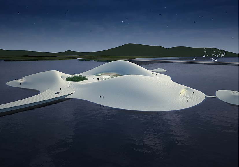 Resim 4. Uzaktaki dağlarla uyumlu halen gelen Pingtan Art Museum (4).Image 4. Pingtan Art Museum becomes part of the existing natural landscape (4). 