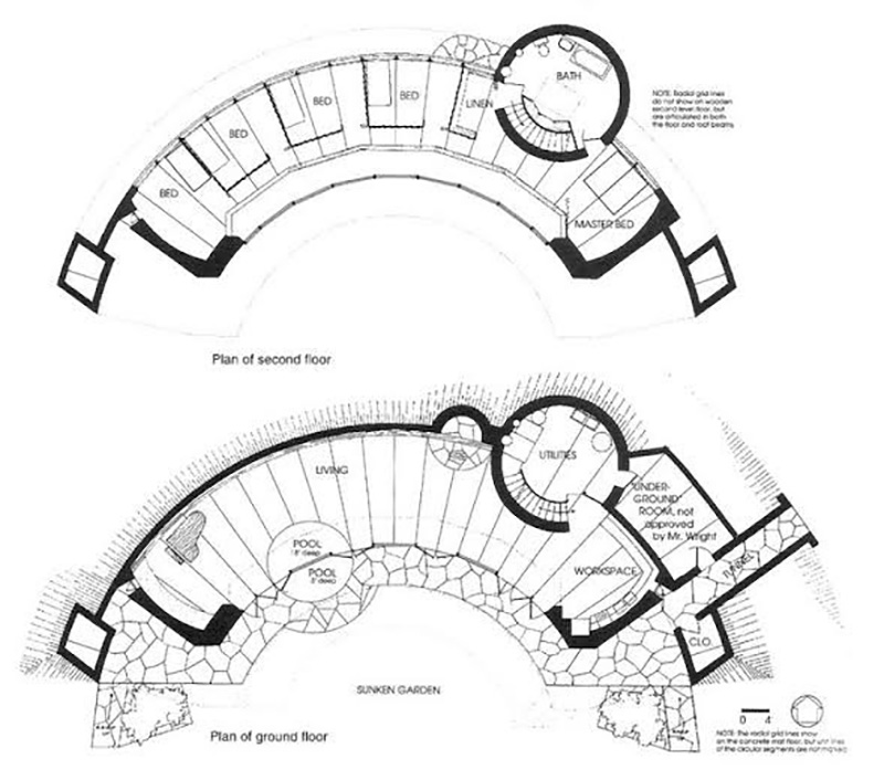 Şekil 4. Wright, Jacobs II Evi, tasarım yılı 1940, Lechner (1990).