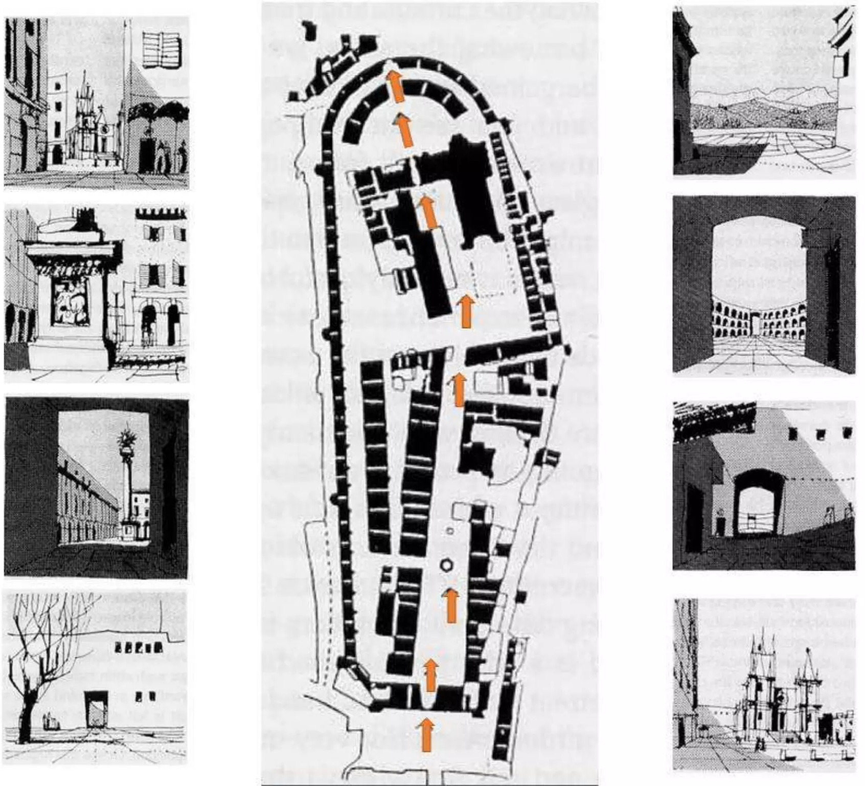 Şekil 2. Cullen’in kentsel mekanı seri görüş ve hareketle algılama eskizleri (URL-4).