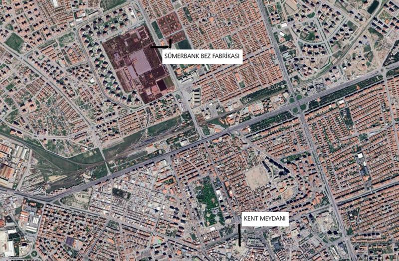 Resim 1. Kayseri Sümerbank Bez Fabrikası uydu görüntüsü (Google Earth Pro, 2023).Image 1.  Kayseri Sümerbank Cloth Factory satellite image (Google Earth Pro, 2023).