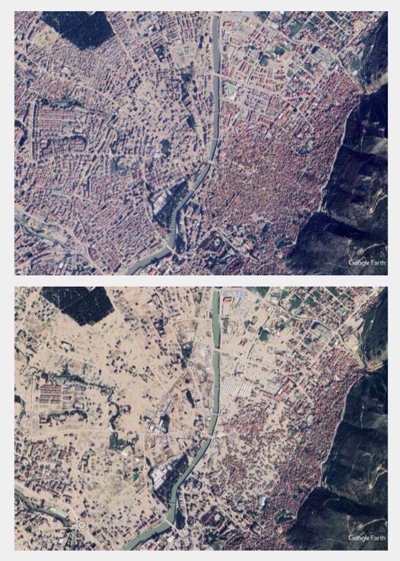 Resim 6. 6 Şubat 2023’ten önce ve sonra Antakya, (Tezer, 2021; Tezer, 2024).