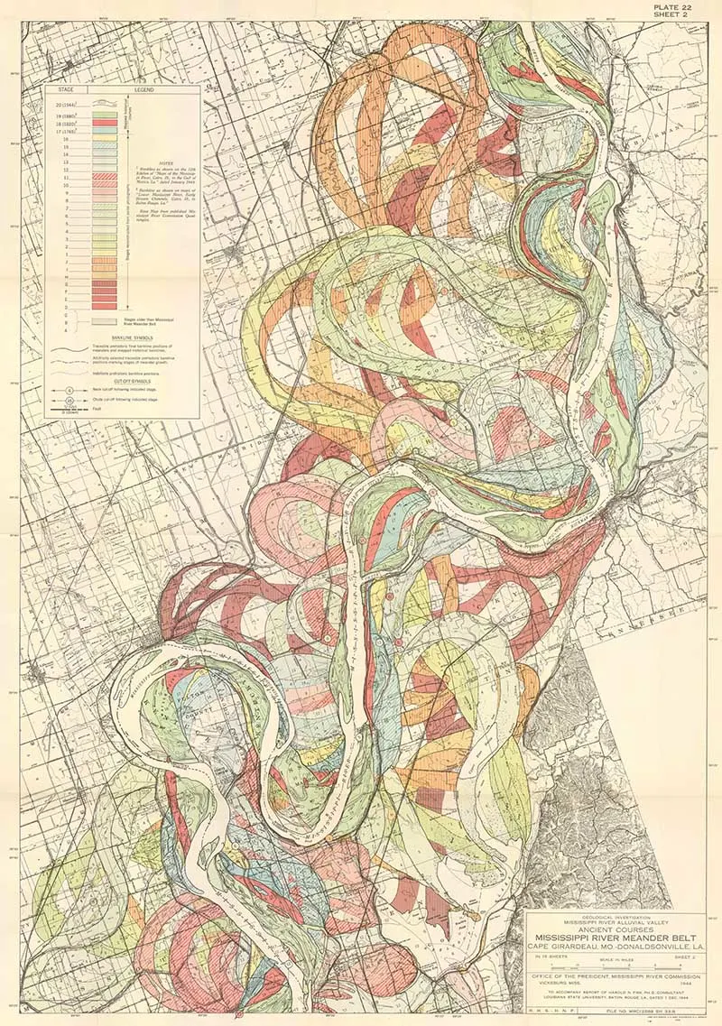 Şekil 1. Harold Fisk, Aşağı Mississippi Nehri'nin Alüvyon Vadisi'nin Doğası ve Kökeni 1944. ©Public Domain Image Archive.