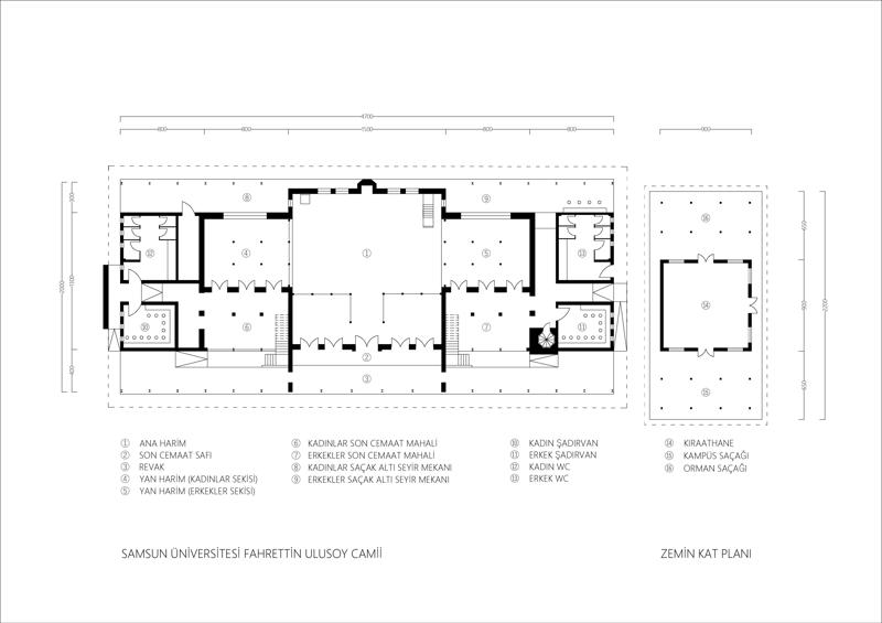 Şekil 2. Samsun Üniversitesi Fahrettin Ulusoy Camii zemin kat planı (Kaynak: SAMÜ TASMİM).