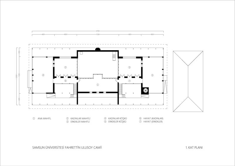 Şekil 3. Samsun Üniversitesi Fahrettin Ulusoy Camii birinci kat planı (Kaynak: SAMÜ TASMİM).