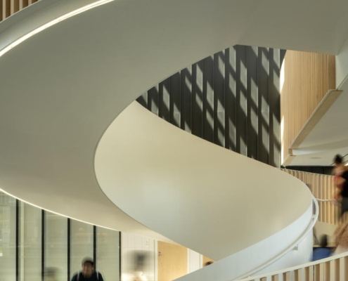 11-hcma_t╔Öm╔Ösew╠ôtx╩ÀACC_Spiral stair detail_Steel with solid wood picket guardrail_Credit Nic Lehoux